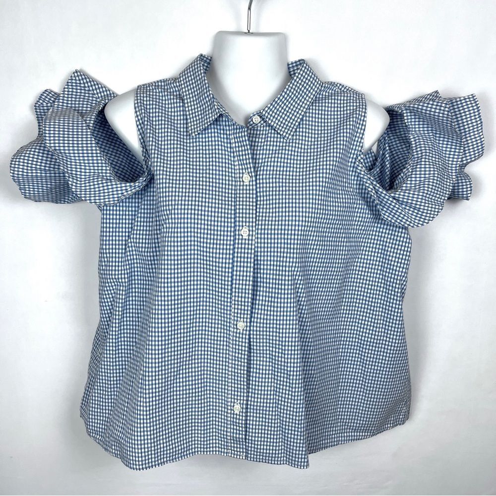 Abercrombie & Fitch‎ Preppy Cowgirl Cold Shoulder Gingham Check Print Top Large